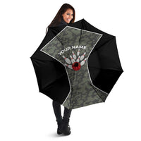 Custom Camouflage Bowling Umbrella with Red Strike Ball Graphic - Wonder Print Shop