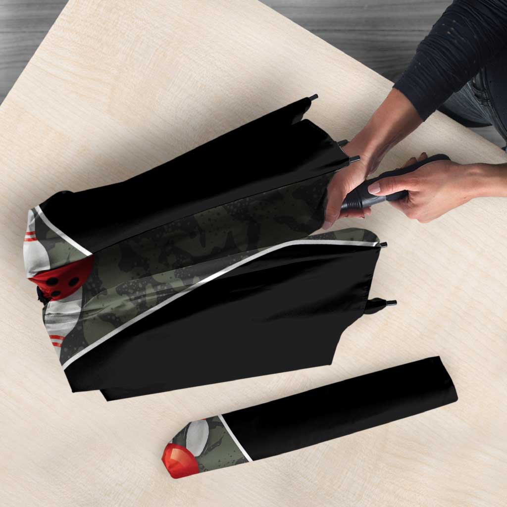 Custom Camouflage Bowling Umbrella with Red Strike Ball Graphic - Wonder Print Shop