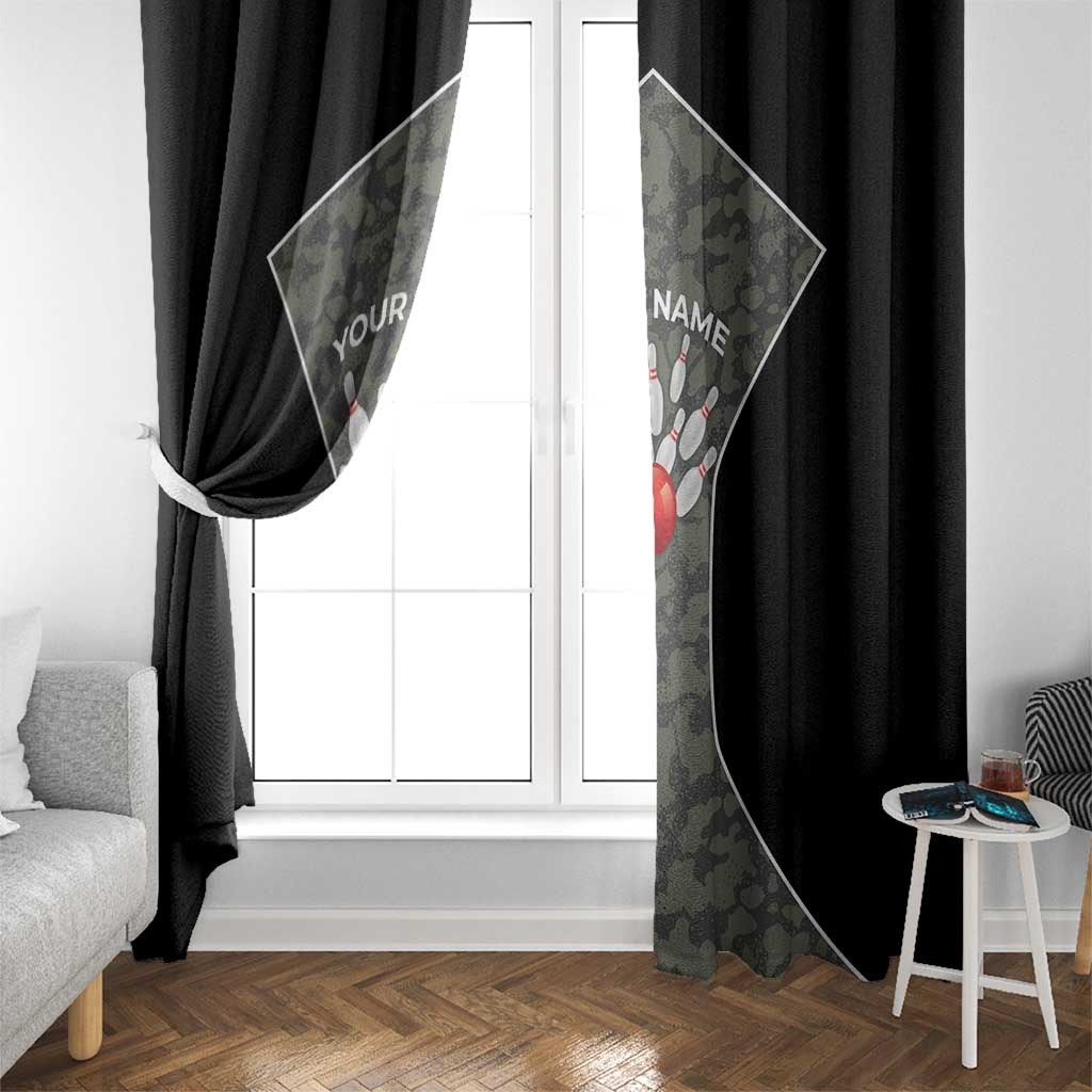 Custom Camouflage Bowling Window Curtain with Red Strike Ball Graphic - Wonder Print Shop