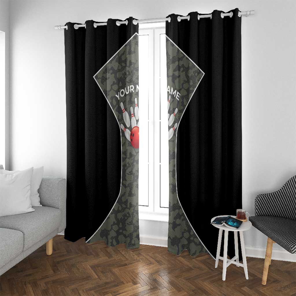 Custom Camouflage Bowling Window Curtain with Red Strike Ball Graphic - Wonder Print Shop