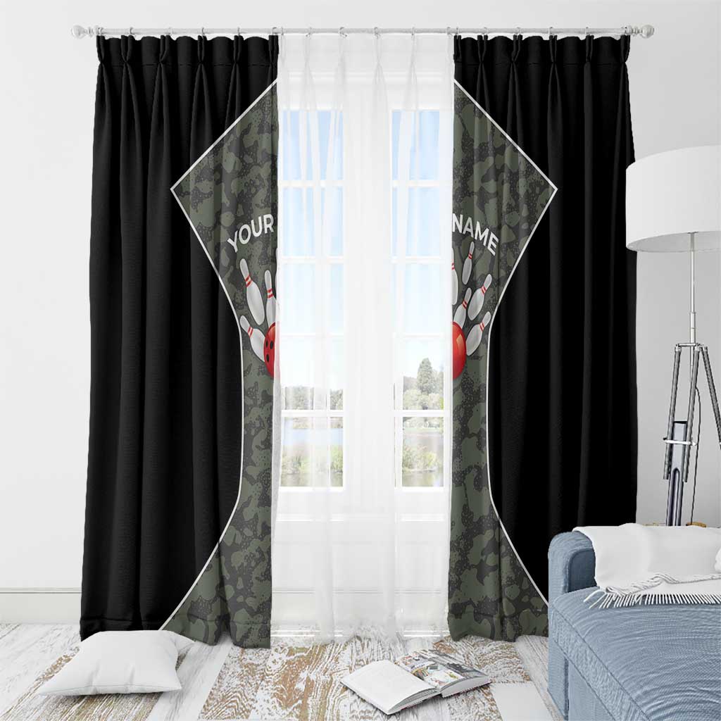 Custom Camouflage Bowling Window Curtain with Red Strike Ball Graphic - Wonder Print Shop