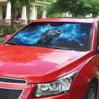 Custom Grim Reaper Bowling Auto Sun Shade with Blue Lightning Background - Wonder Print Shop