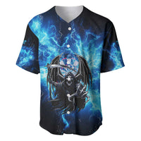 Custom Grim Reaper Bowling Baseball Jersey with Blue Lightning Background - Wonder Print Shop