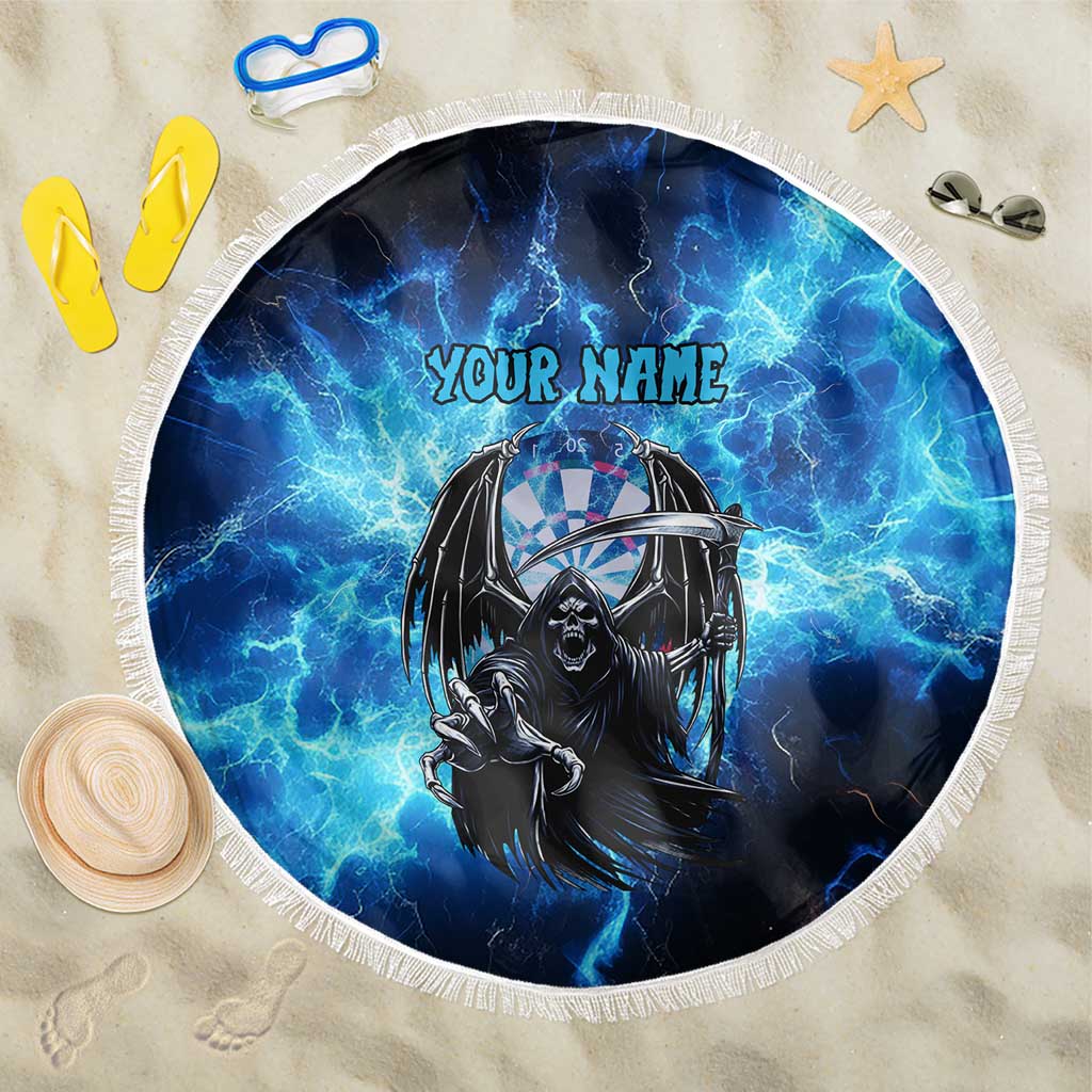 Custom Grim Reaper Bowling Beach Blanket with Blue Lightning Background - Wonder Print Shop