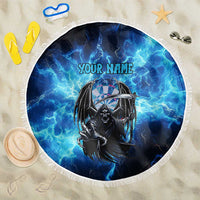 Custom Grim Reaper Bowling Beach Blanket with Blue Lightning Background - Wonder Print Shop