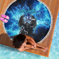 Custom Grim Reaper Bowling Beach Blanket with Blue Lightning Background - Wonder Print Shop