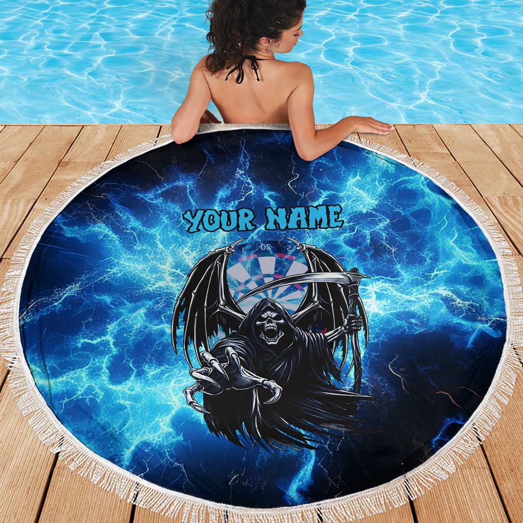 Custom Grim Reaper Bowling Beach Blanket with Blue Lightning Background - Wonder Print Shop