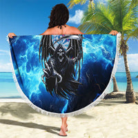 Custom Grim Reaper Bowling Beach Blanket with Blue Lightning Background - Wonder Print Shop