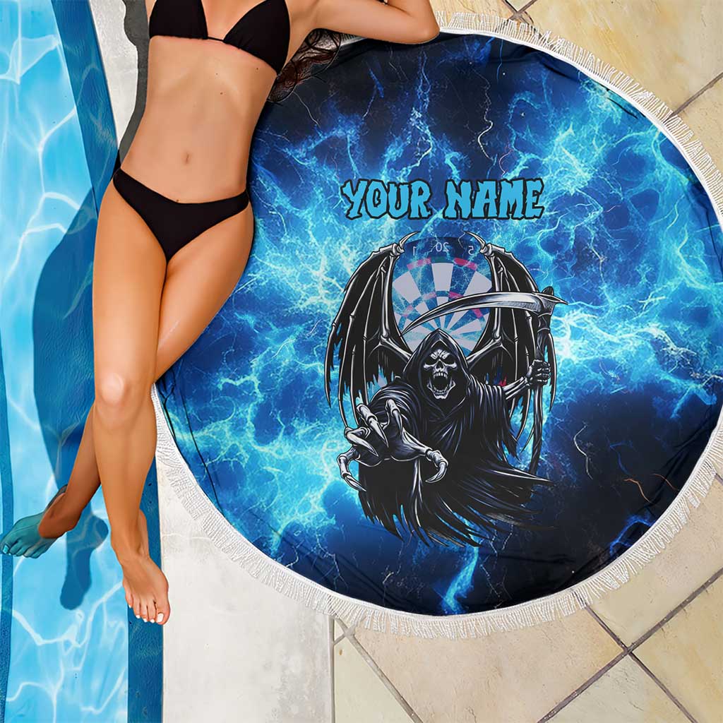 Custom Grim Reaper Bowling Beach Blanket with Blue Lightning Background - Wonder Print Shop