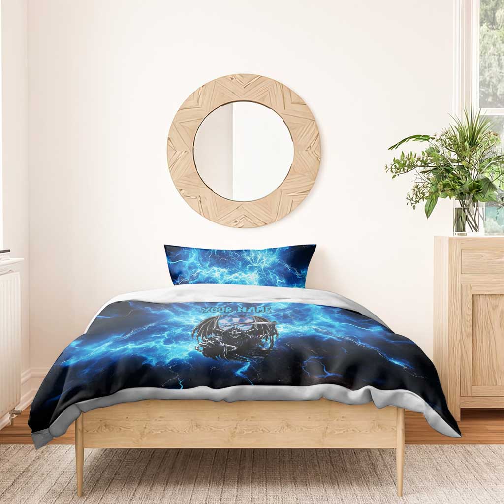 Custom Grim Reaper Bowling Bedding Set with Blue Lightning Background - Wonder Print Shop