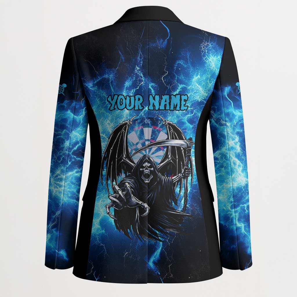 Custom Grim Reaper Bowling Blazer with Blue Lightning Background - Wonder Print Shop
