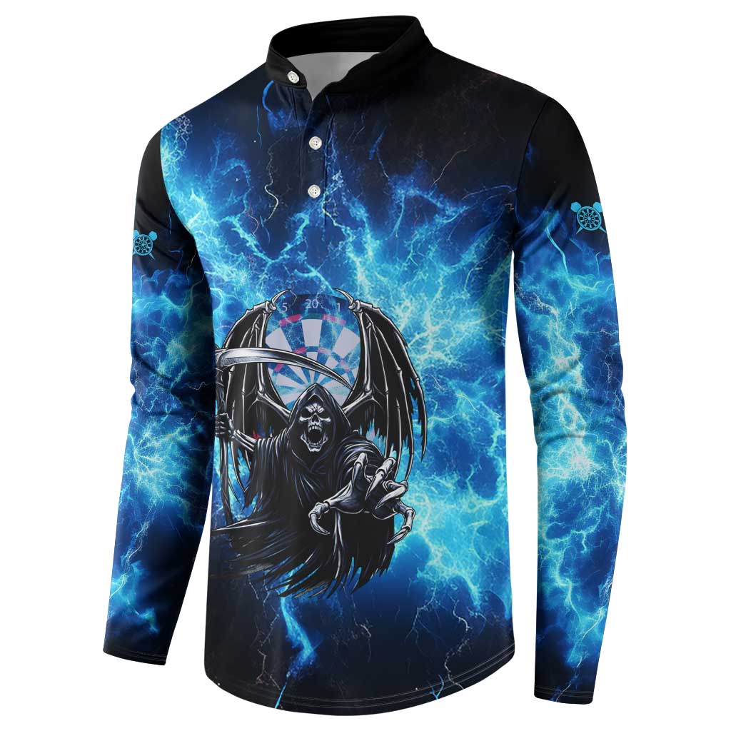 Custom Grim Reaper Bowling Button Sweatshirt with Blue Lightning Background - Wonder Print Shop