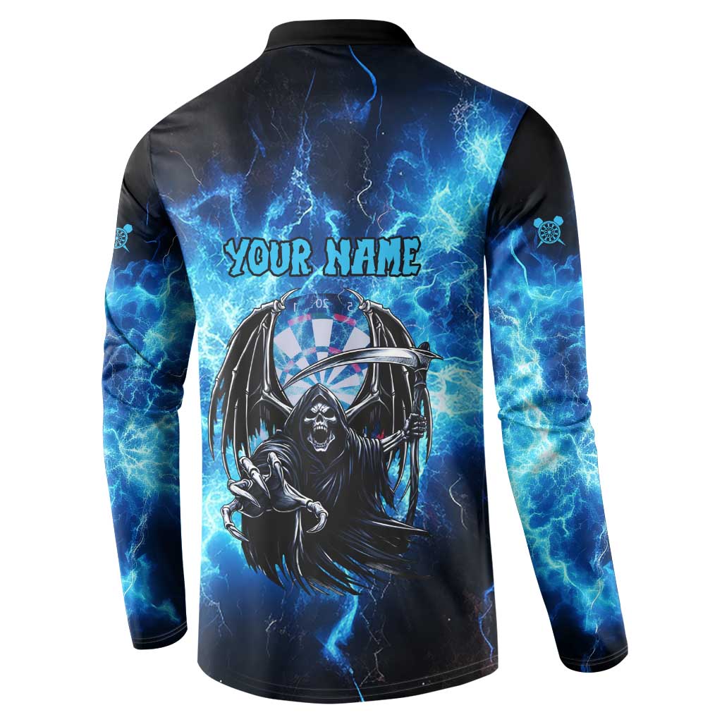 Custom Grim Reaper Bowling Button Sweatshirt with Blue Lightning Background - Wonder Print Shop