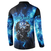 Custom Grim Reaper Bowling Button Sweatshirt with Blue Lightning Background - Wonder Print Shop