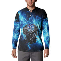 Custom Grim Reaper Bowling Button Sweatshirt with Blue Lightning Background - Wonder Print Shop