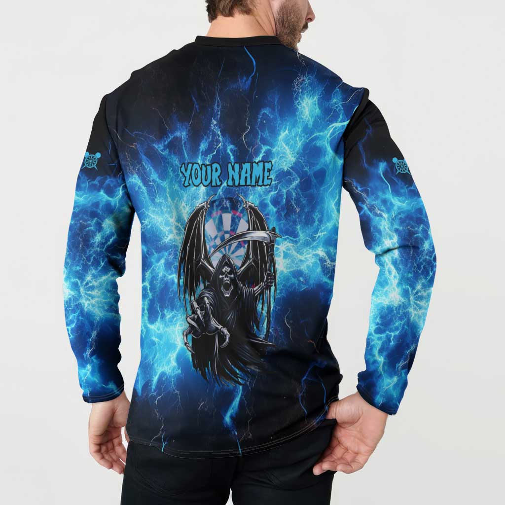 Custom Grim Reaper Bowling Button Sweatshirt with Blue Lightning Background - Wonder Print Shop