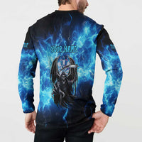 Custom Grim Reaper Bowling Button Sweatshirt with Blue Lightning Background - Wonder Print Shop