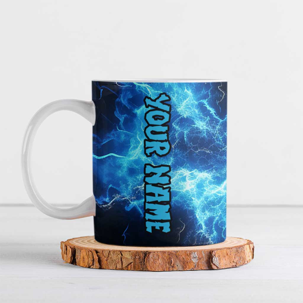 Custom Grim Reaper Bowling Ceramic Mug with Blue Lightning Background - Wonder Print Shop
