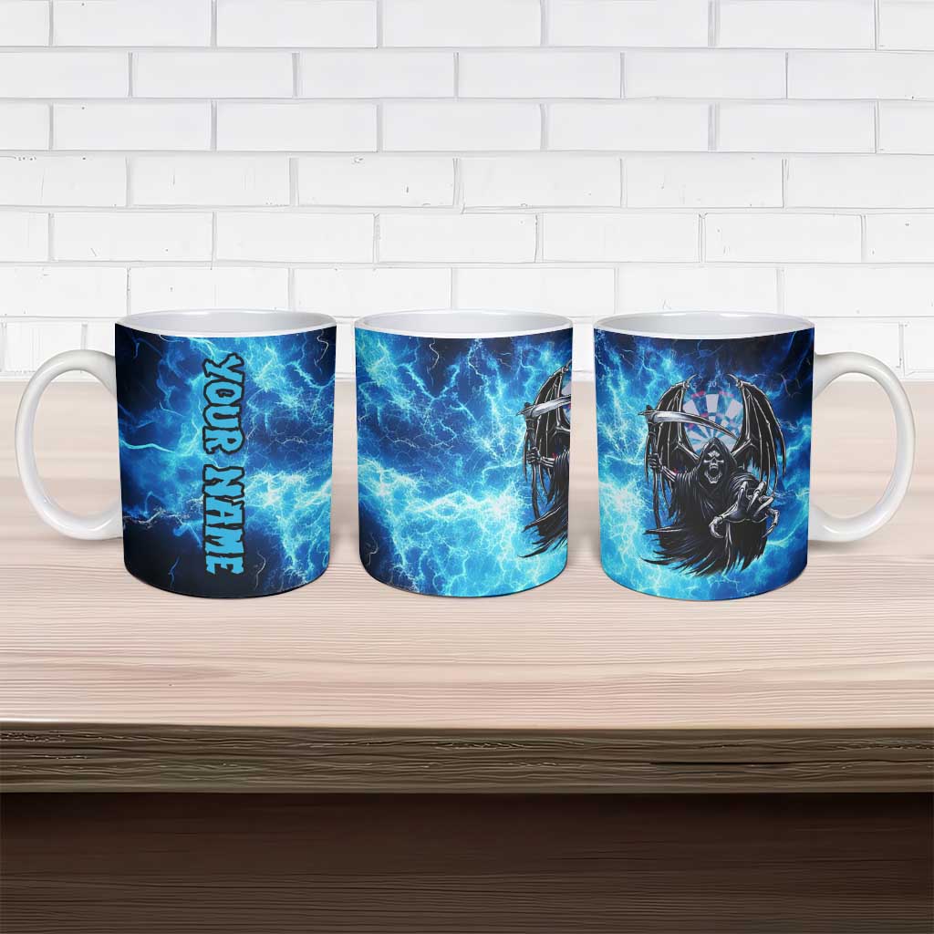 Custom Grim Reaper Bowling Ceramic Mug with Blue Lightning Background - Wonder Print Shop