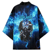 Custom Grim Reaper Bowling Kimono with Blue Lightning Background - Wonder Print Shop