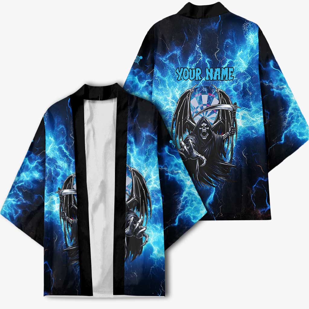Custom Grim Reaper Bowling Kimono with Blue Lightning Background - Wonder Print Shop