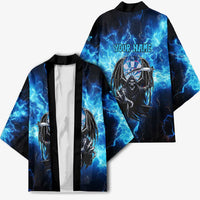 Custom Grim Reaper Bowling Kimono with Blue Lightning Background - Wonder Print Shop