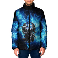 Custom Grim Reaper Bowling Padded Jacket with Blue Lightning Background - Wonder Print Shop