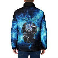 Custom Grim Reaper Bowling Padded Jacket with Blue Lightning Background - Wonder Print Shop