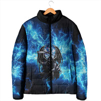 Custom Grim Reaper Bowling Padded Jacket with Blue Lightning Background - Wonder Print Shop