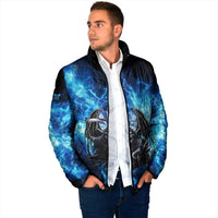 Custom Grim Reaper Bowling Padded Jacket with Blue Lightning Background - Wonder Print Shop