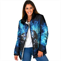 Custom Grim Reaper Bowling Padded Jacket with Blue Lightning Background - Wonder Print Shop