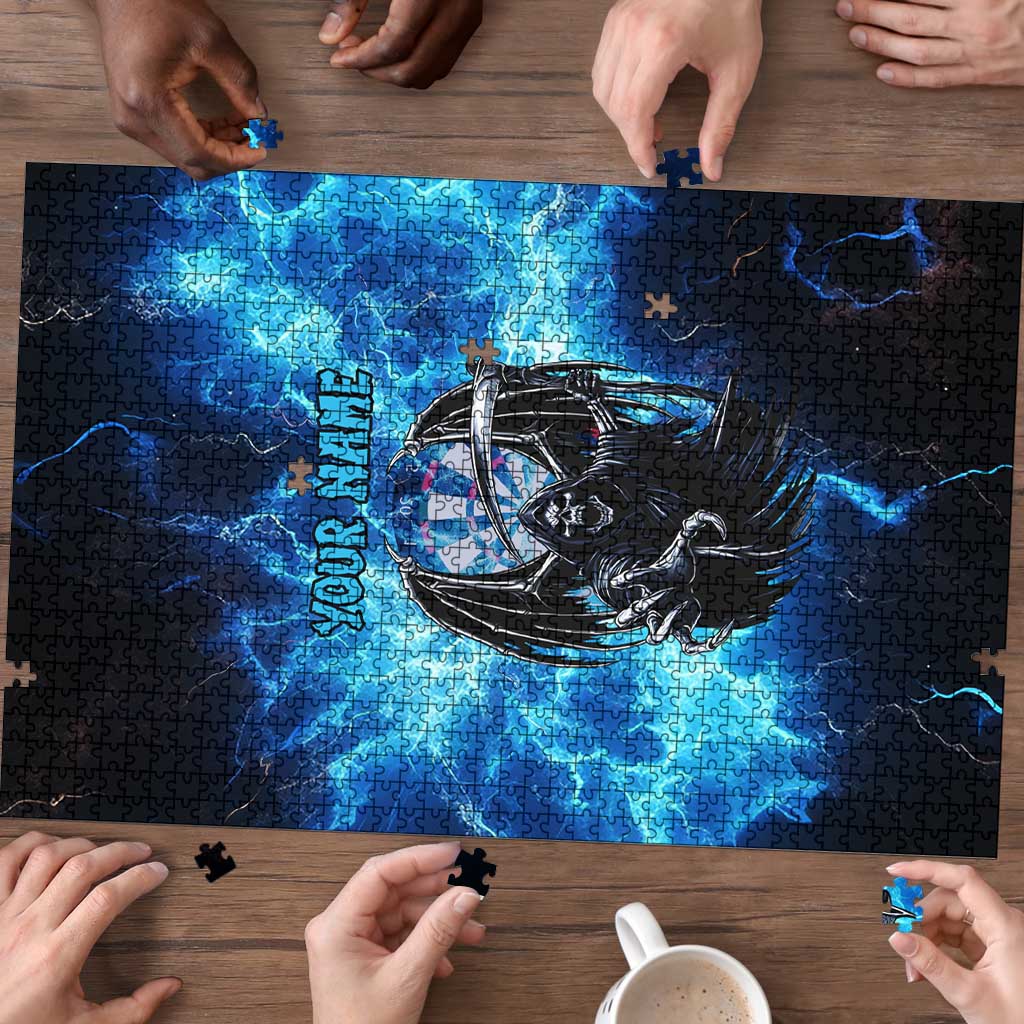 Custom Grim Reaper Bowling Puzzle with Blue Lightning Background - Wonder Print Shop
