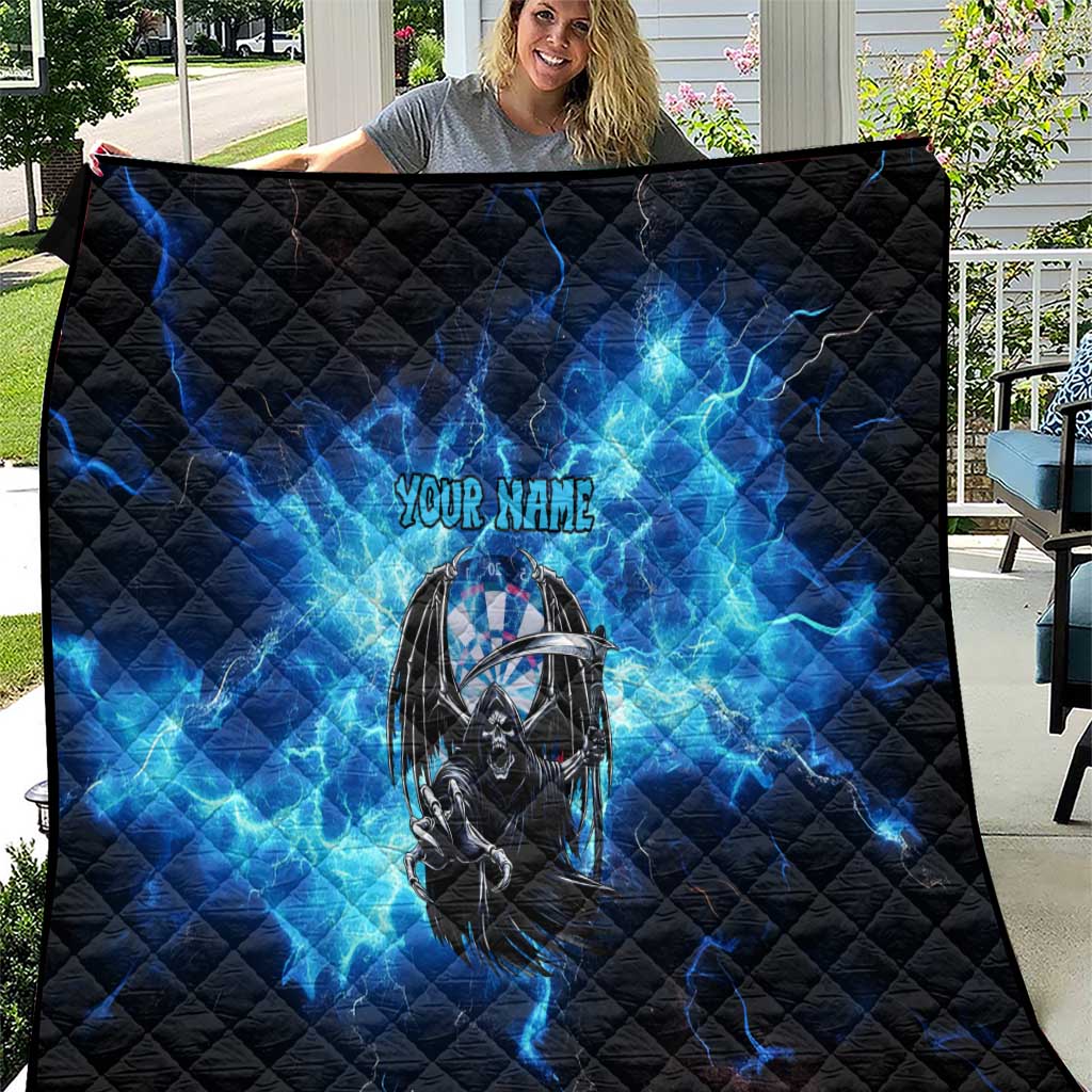 Custom Grim Reaper Bowling Quilt with Blue Lightning Background - Wonder Print Shop