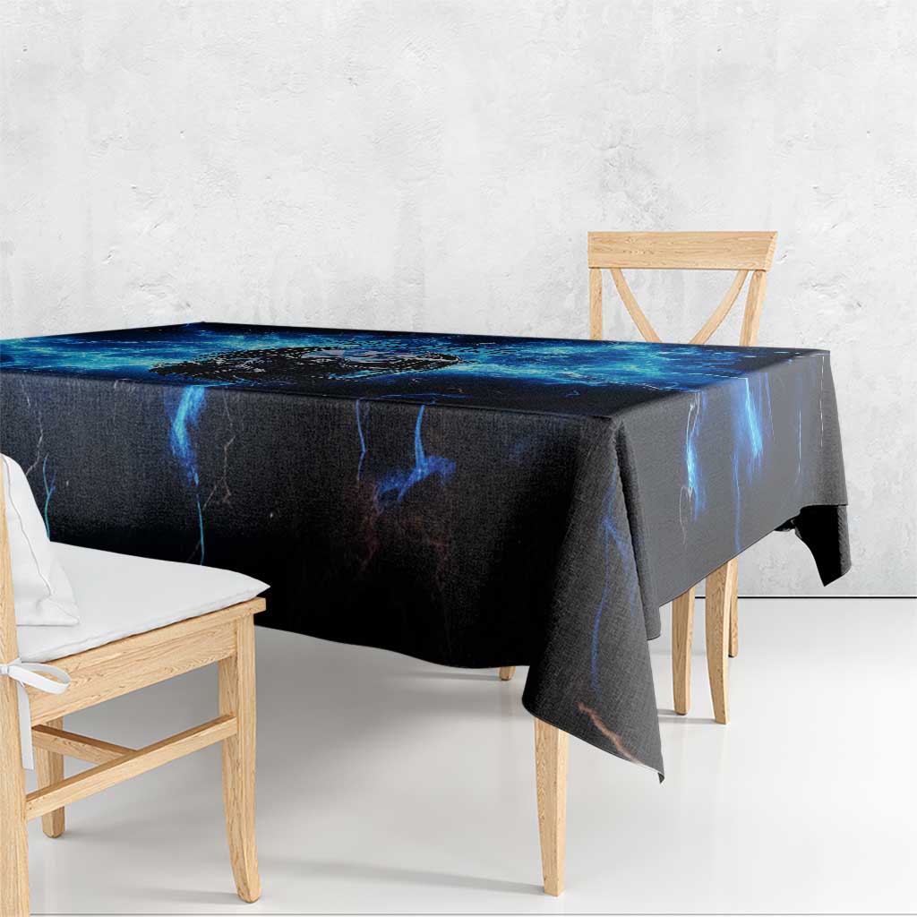 Custom Grim Reaper Bowling Tablecloth with Blue Lightning Background - Wonder Print Shop