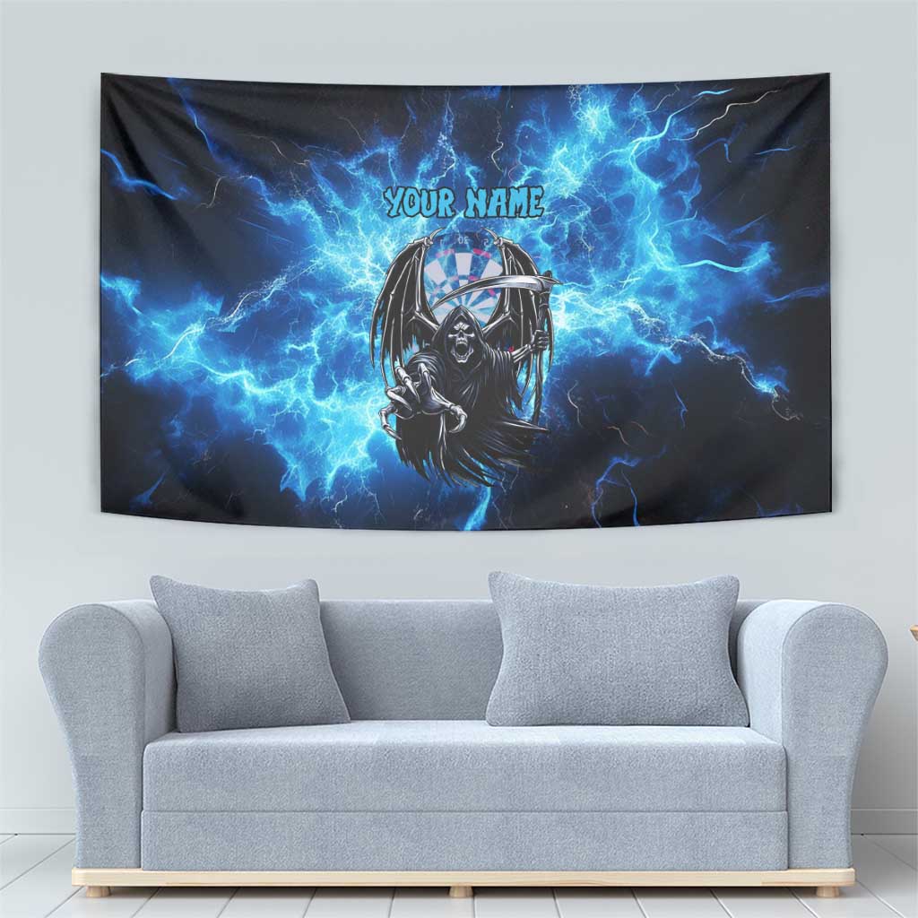 Custom Grim Reaper Bowling Tapestry with Blue Lightning Background - Wonder Print Shop