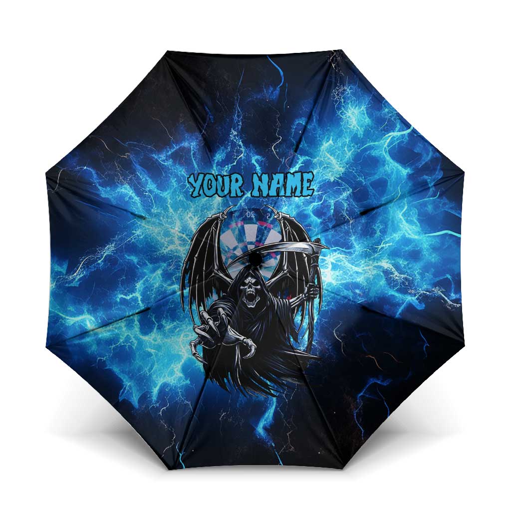 Custom Grim Reaper Bowling Umbrella with Blue Lightning Background - Wonder Print Shop
