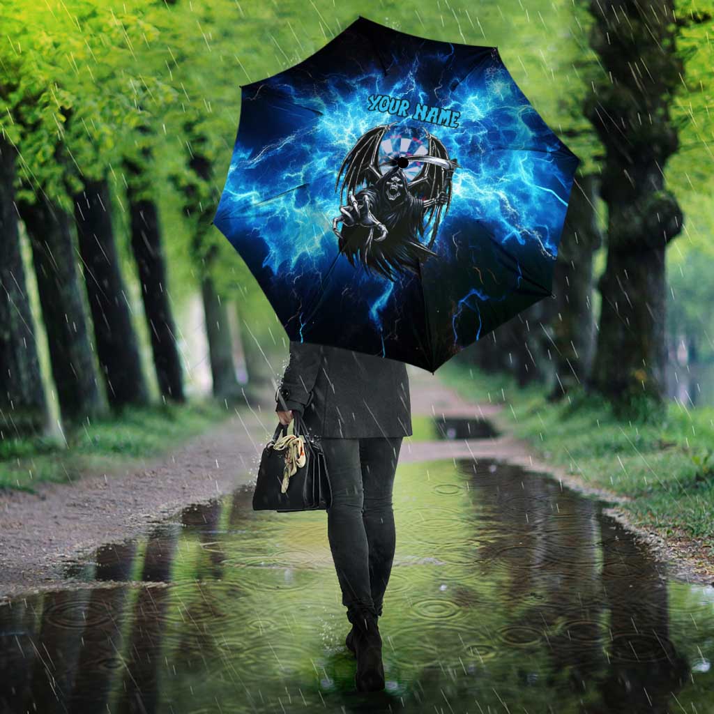Custom Grim Reaper Bowling Umbrella with Blue Lightning Background - Wonder Print Shop