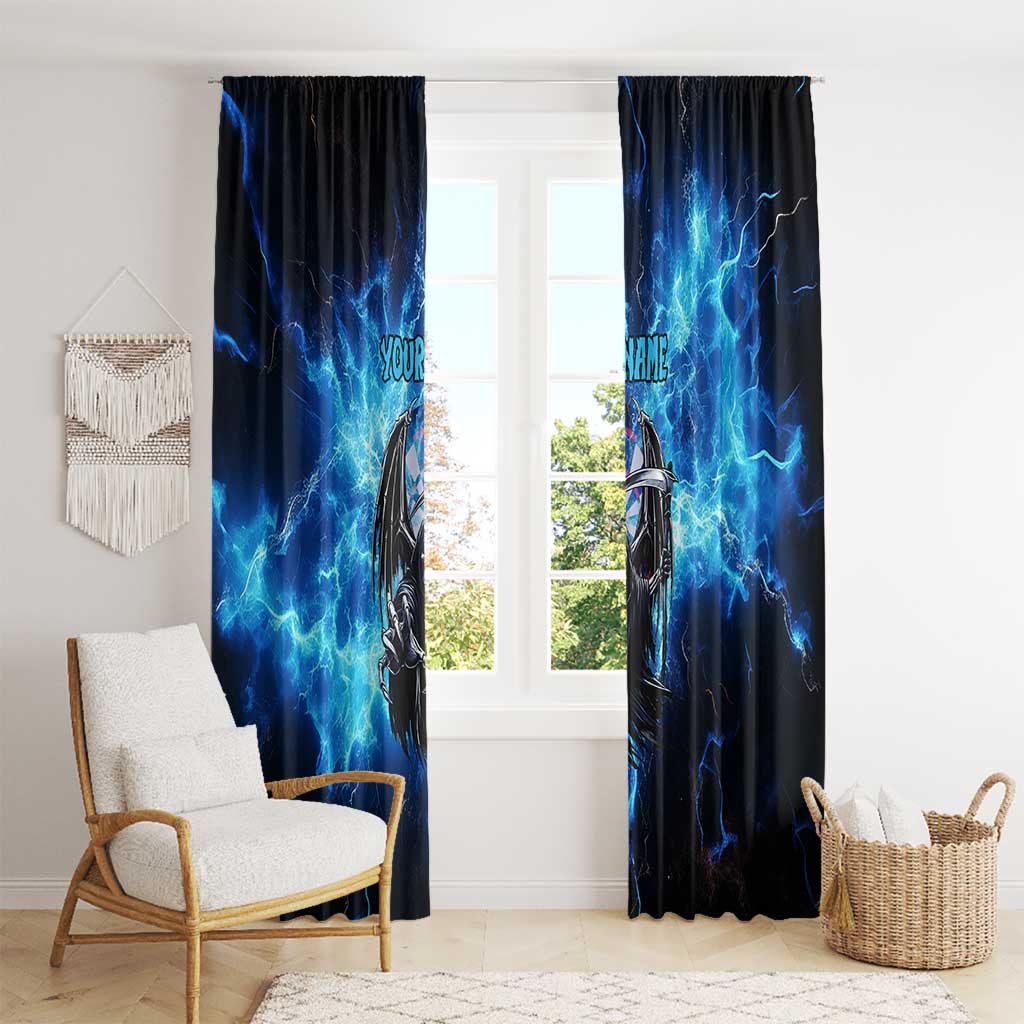 Custom Grim Reaper Bowling Window Curtain with Blue Lightning Background - Wonder Print Shop