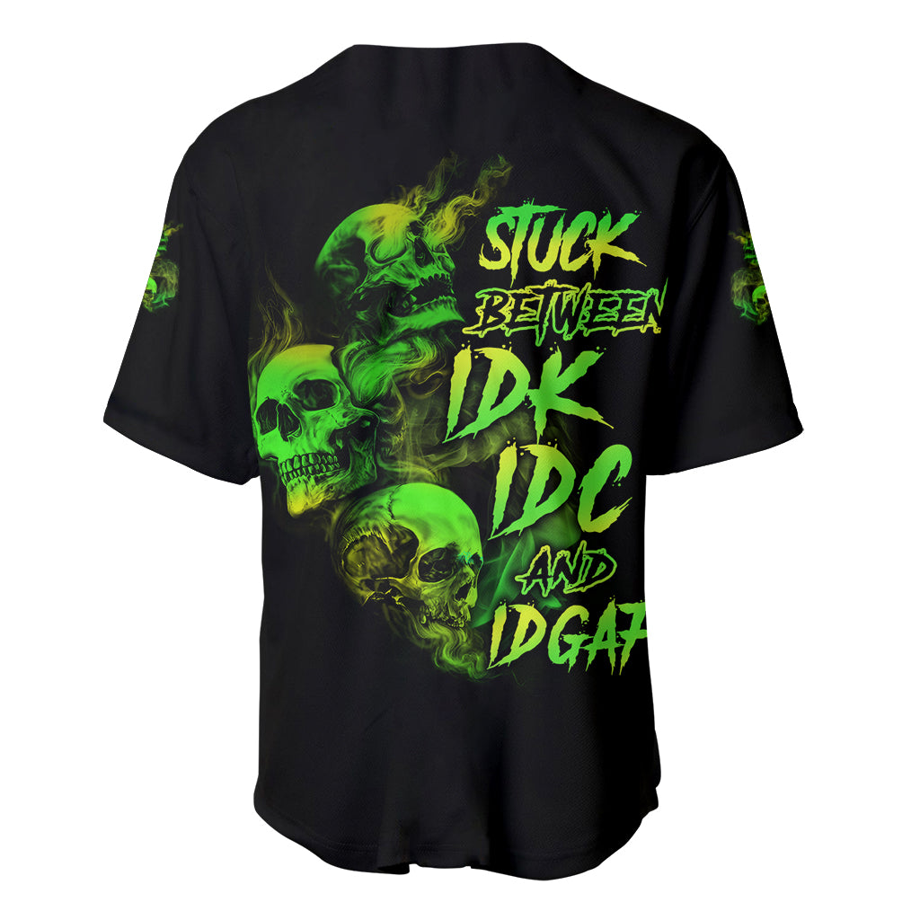 Stuck Between Idk Idc And Idgaf Skull Baseball Jersey - Wonder Print Shop