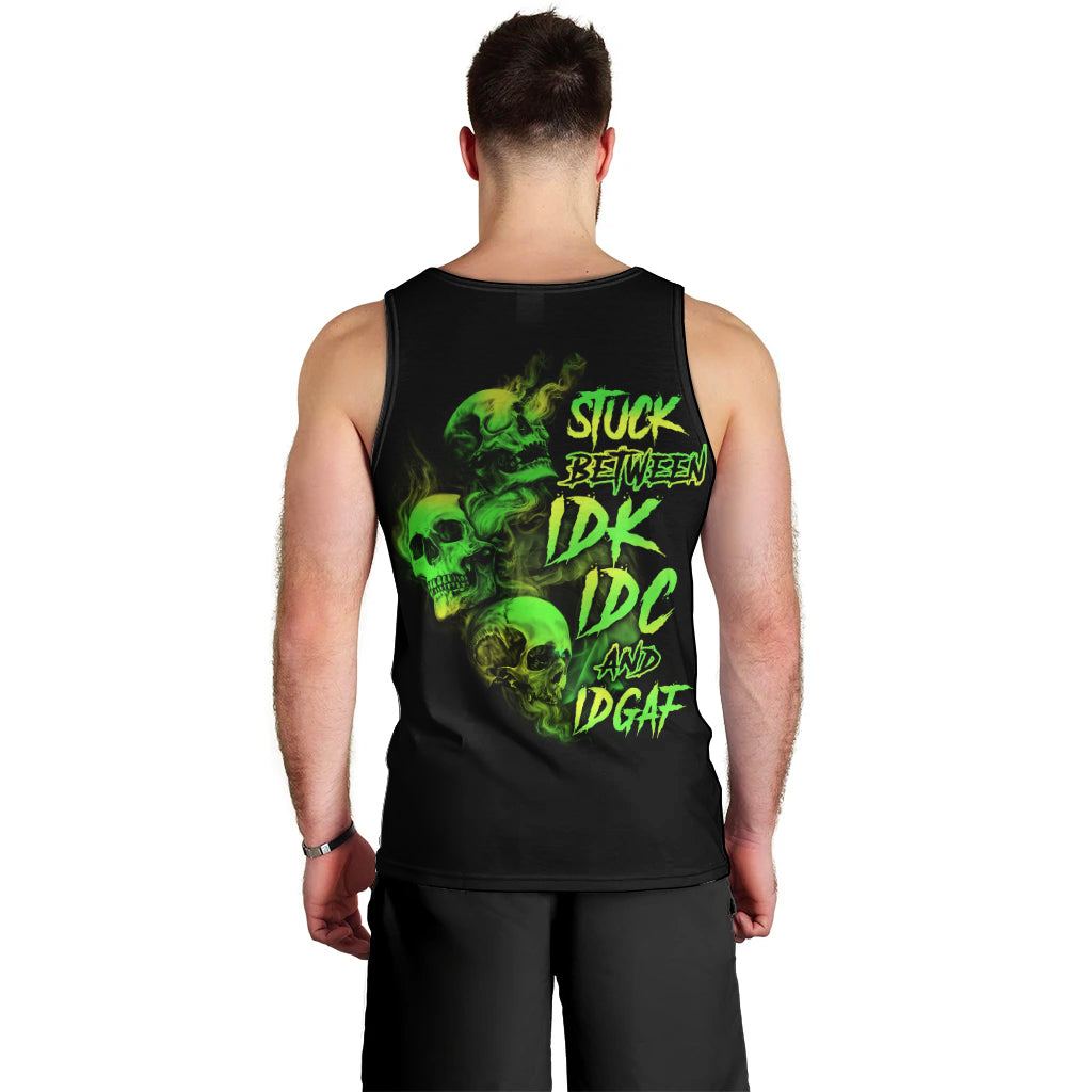 Stuck Between Idk Idc And Idgaf Skull Men Tank Top - Wonder Print Shop