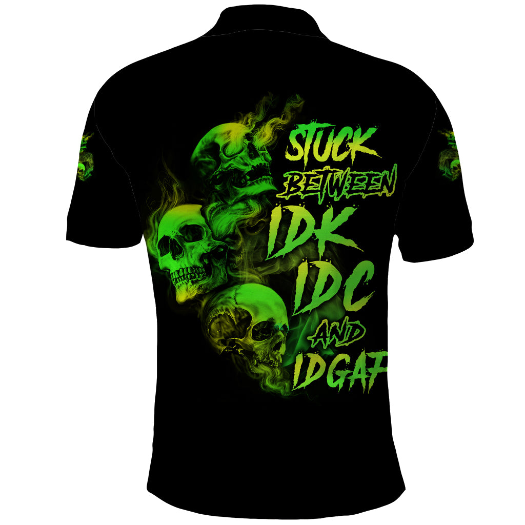 Stuck Between Idk Idc And Idgaf Skull Polo Shirt - Wonder Print Shop