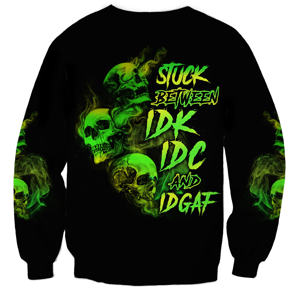 Unisex black skull sweatshirt with neon green graphic front