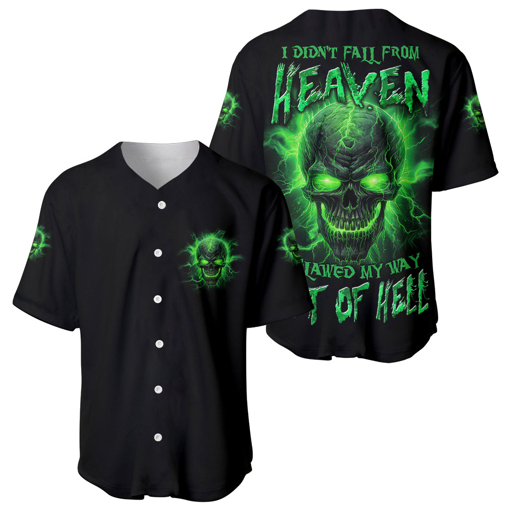 Black baseball jersey set with neon green skull back print and chest logo