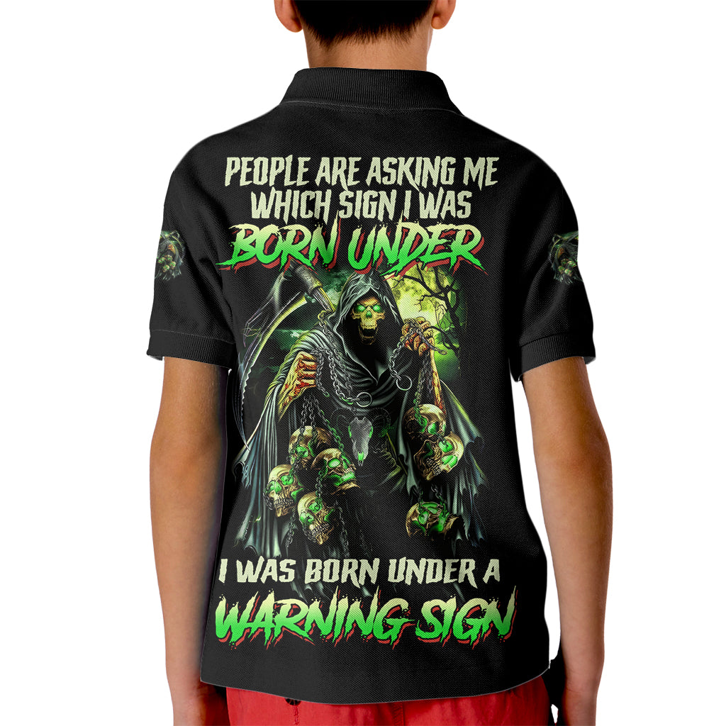 Warning Sign Skull Reaper Kid Polo Shirt - Wonder Print Shop