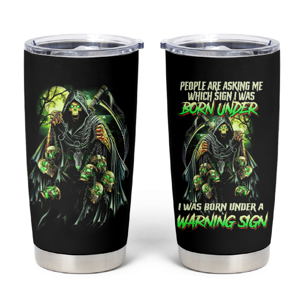 Warning Sign Skull Reaper Tumbler Cup