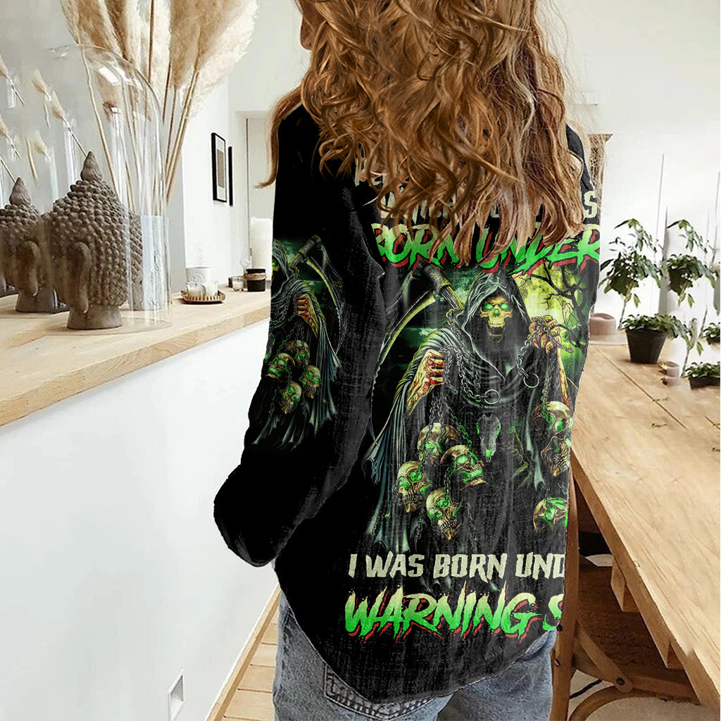 Warning Sign Skull Reaper Women Casual Shirt - Wonder Print Shop