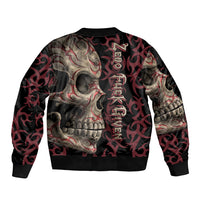 Multicolor skull bomber jacket with ribbed cuffs and hem, black zipper front