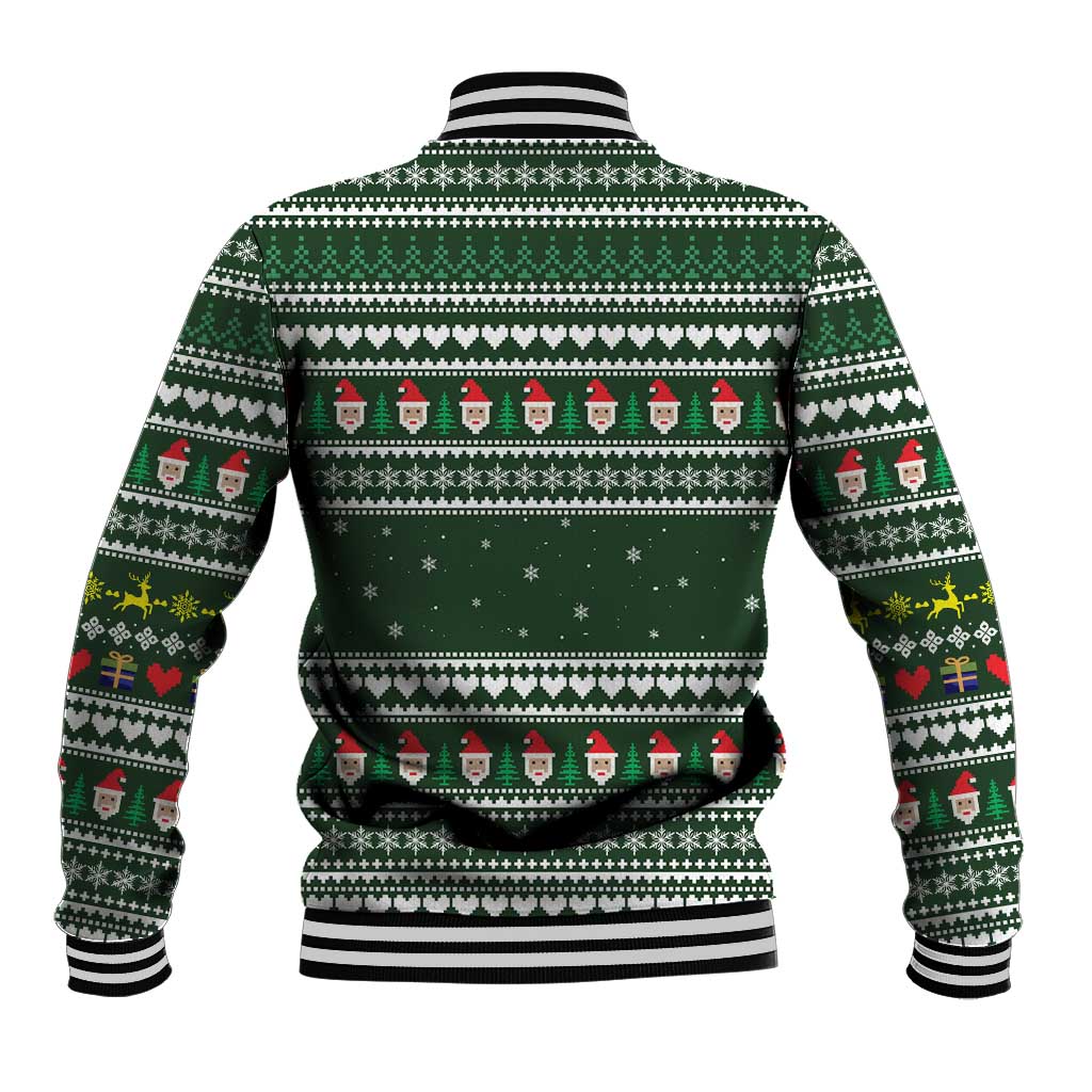Sloth Christmas Baseball Jacket with Santa Hat, Presents, and Festive Pattern - Wonder Print Shop
