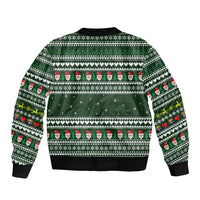 Sloth Christmas Bomber Jacket with Santa Hat, Presents, and Festive Pattern - Wonder Print Shop