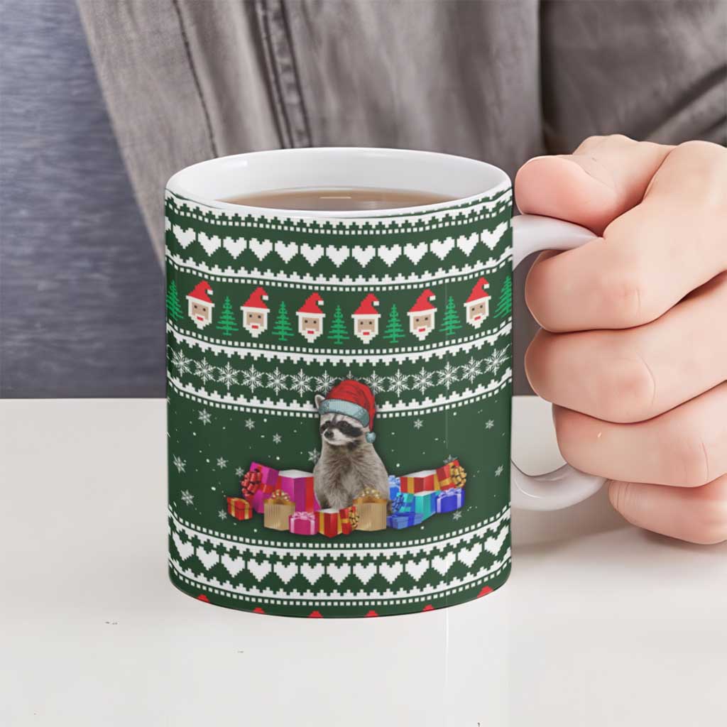 Sloth Christmas Ceramic Mug with Santa Hat, Presents, and Festive Pattern - Wonder Print Shop